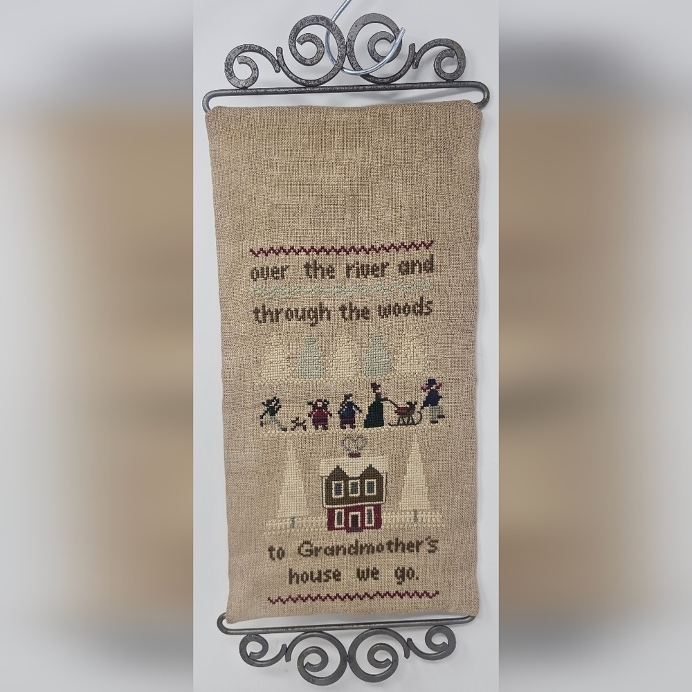 Vintage Handmade To Grandmother's House We Go Cross Stitch Wall Hanging Scroll